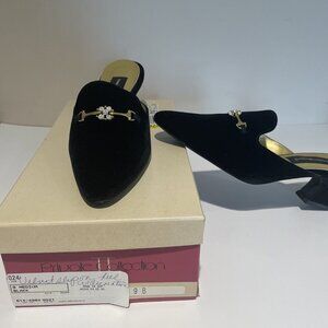 Private Collection Velvet Mules Shoes Heels Women's 9B  Black Rhinestones NIB